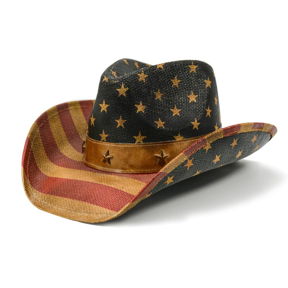 4962 Vintage USA American Flag Cowboy Hat Classic Tea Stained Patriotic
